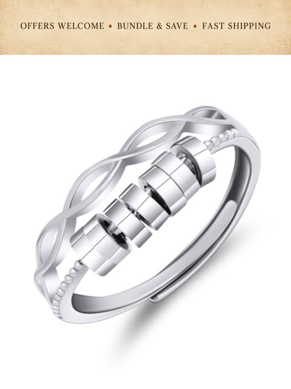 Adjustable Silver-Plated Spinner Ring Stress Relief Fidget Band
